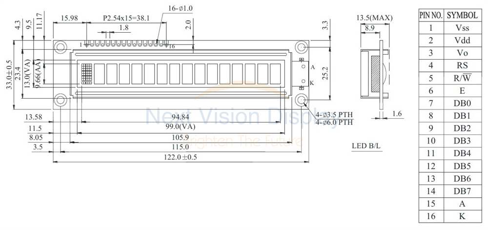 122 x 32 Graphical LCD Displays